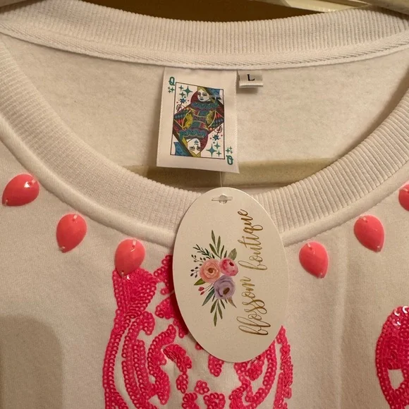 QUEEN OF SPARKLES White and Pink Tiger Sweatshirt - Picture 2 of 4